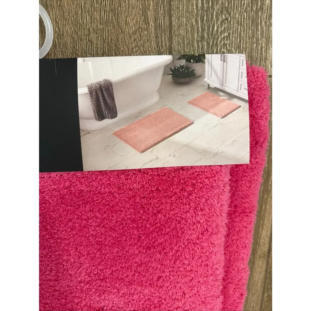 SET of 2 HOT BRIGHT PINK Tahari Bathroom Rugs Bath Mat Drylon Plush Non-Slip Rug